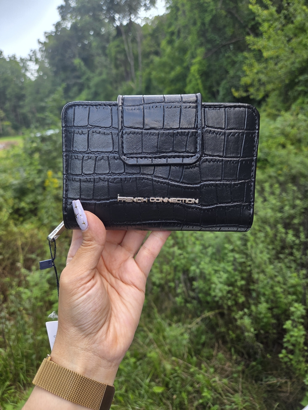 French Connection Black Croc-Embossed Wallet